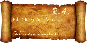 Ráduly Arián névjegykártya